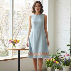 Zara Sky Blue Midi Dress with Floral Detail